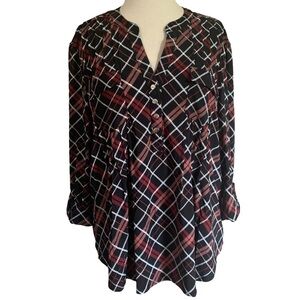 COCOMO Medium Red Black 3/4 sleeve women’s Pintuck Blouse top shirt